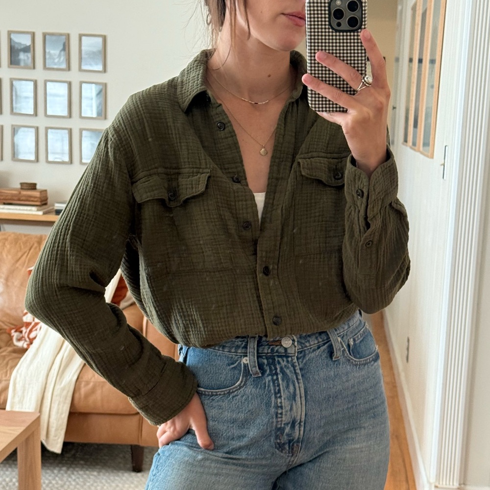 Olive Green Women's button up shirt